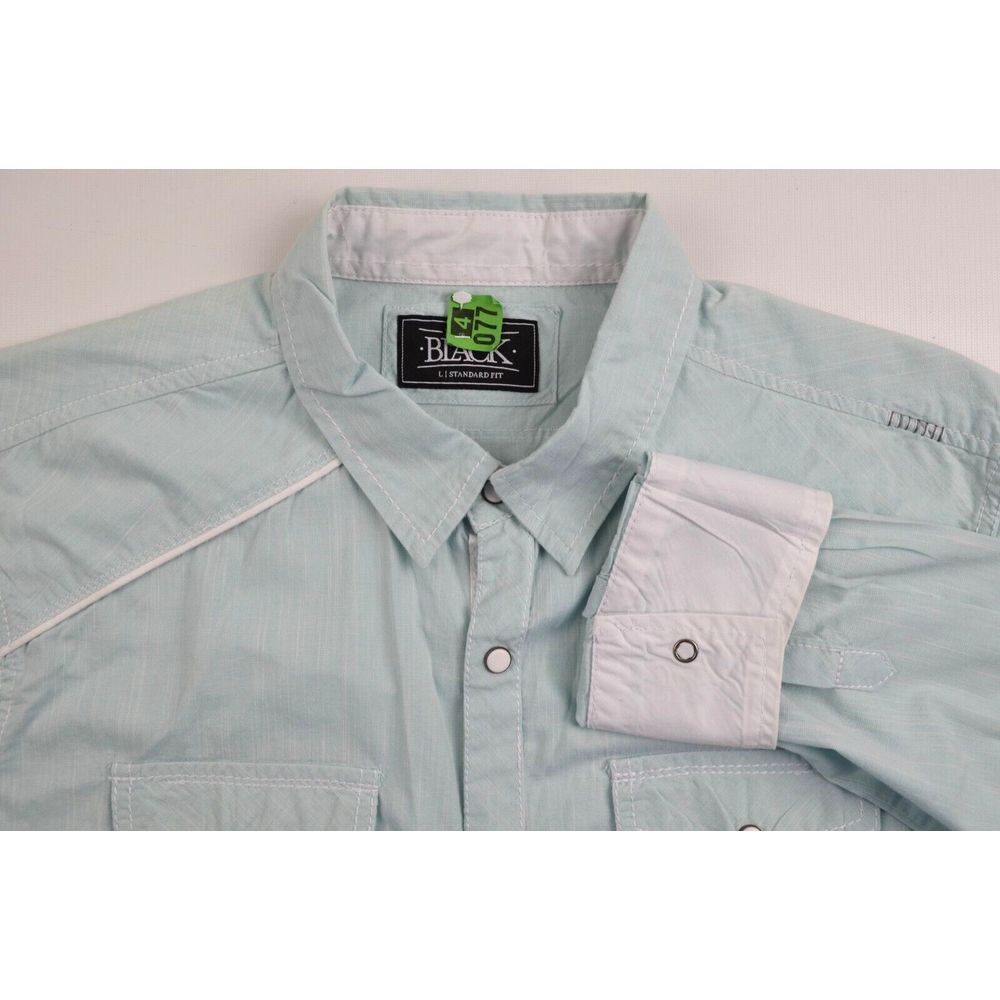 Buckle Black Western Shirt Mens L Standard Fit Snap Front Long Lt Mint Green